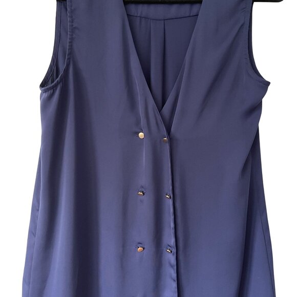 LAcademie Navy Sleeveless V-Neck Button Front Mini Shift Dress Size XS Military - Picture 5 of 8